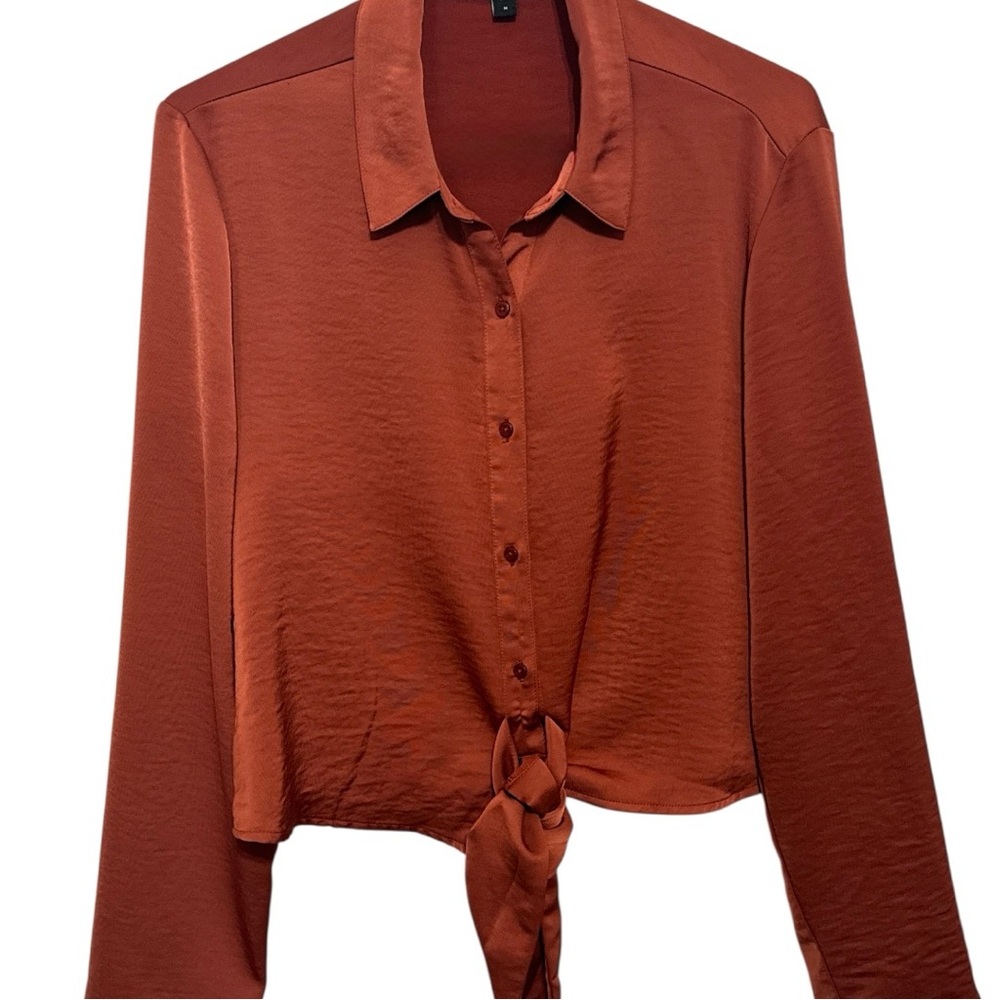 Express Portofino Rust Orange Tie-Front Cropped Blouse